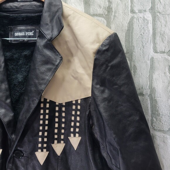 VTG Leather Western Sport Coat Jacket Rockabilly Removable Faux Fur Liner 44L - Picture 7 of 12